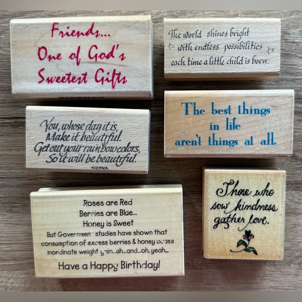 Vintage Lot of 6 Sayings Verses Words Wooden Rubber Stamps Inkadinkado Boyd’s VG
